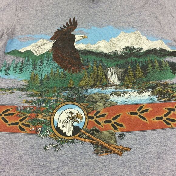 Vintage Single Stitch Image West Graphic T-Shirt Size Medium Gray Nature Eagle M - Picture 5 of 10